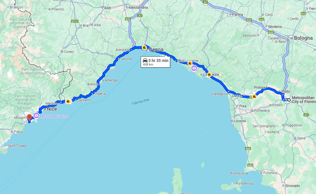 Florence to Cannes road