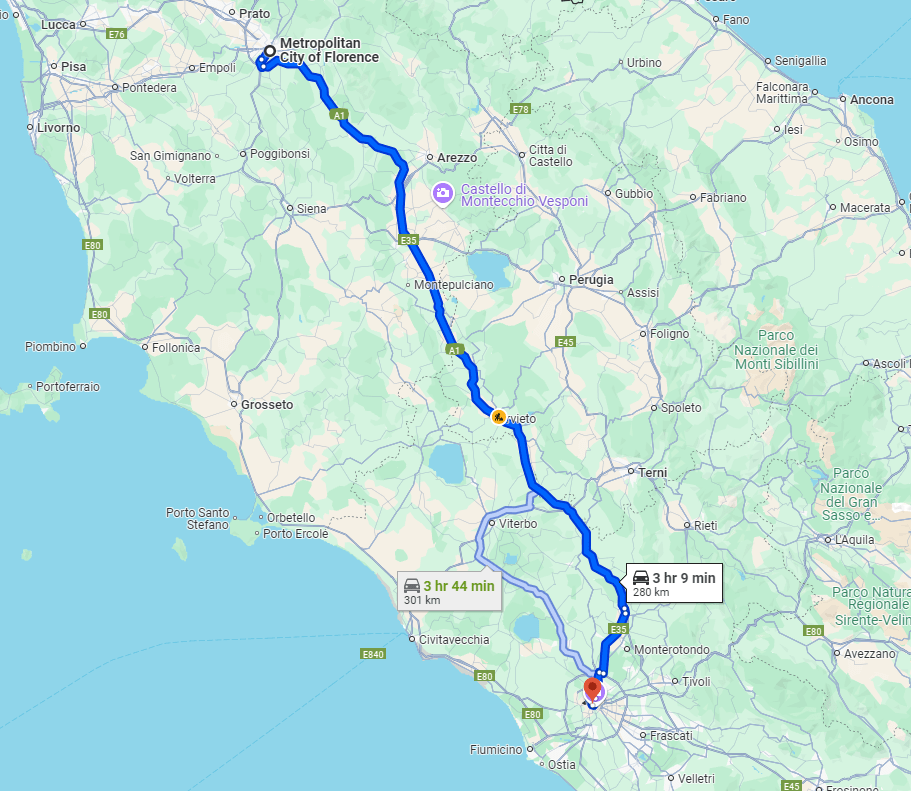 Florence to Rome road