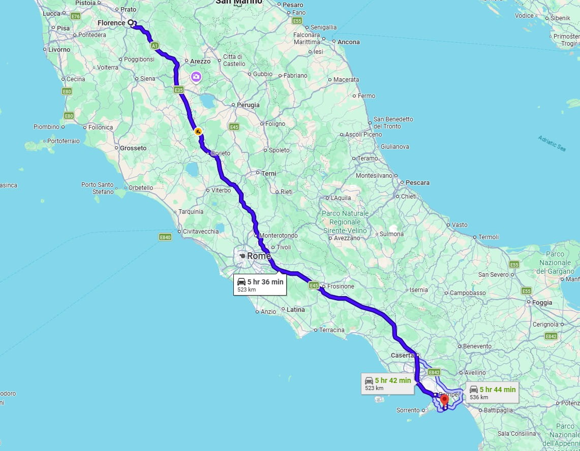 Florence to Amalfi Coast road