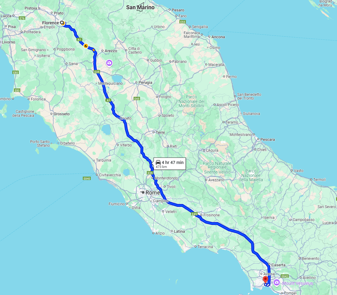 Florence to Naples road Florence to Naples road