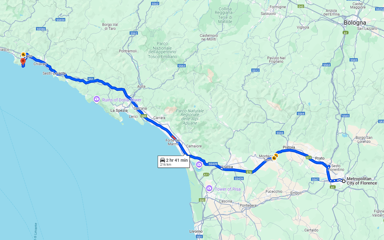 Florence to Portofino road