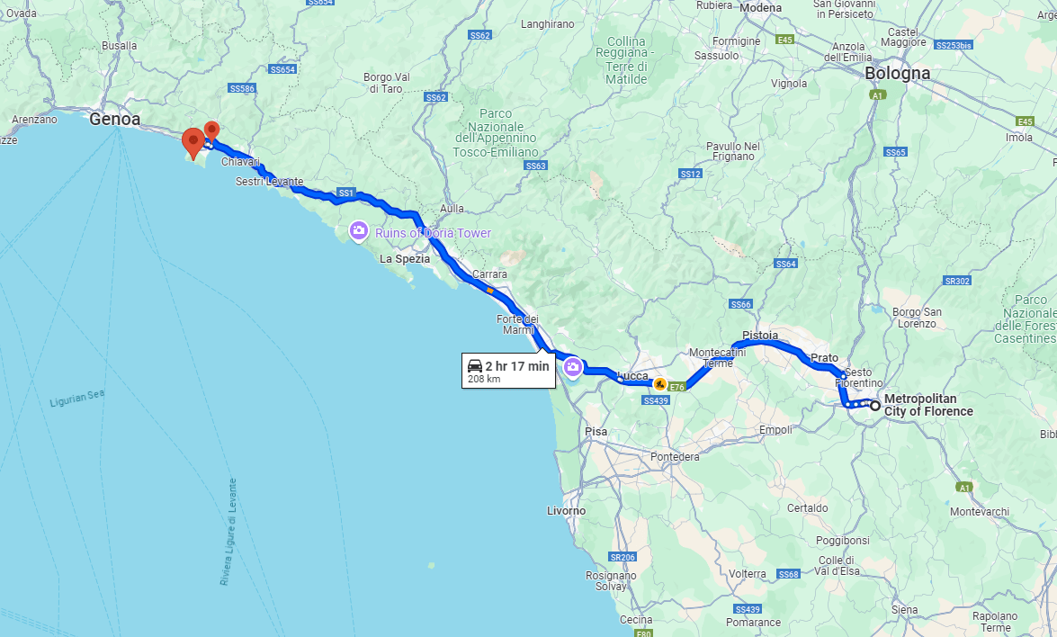 Florence to Rapallo road