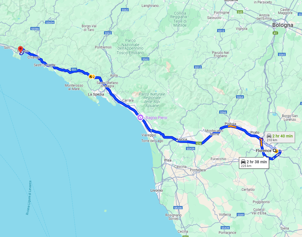 Florence to Santa Margherita ligure road