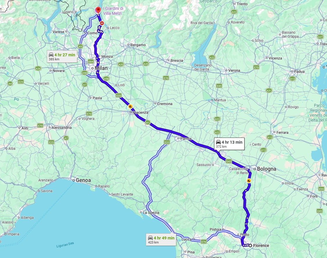 Florence to Bellagio road for taxi transfer